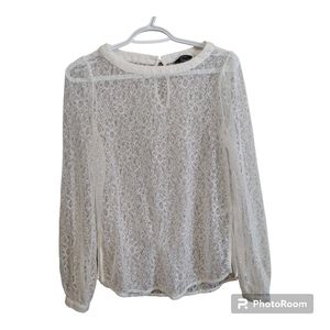 RW&CO Sheer Floral Lace White Blouse Size XS